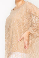 Origami Apparel ~  Lace and Crochet inspired - Subtly Glam Lace Overlay Top With Lining & Sparkles - 4853TAUPE