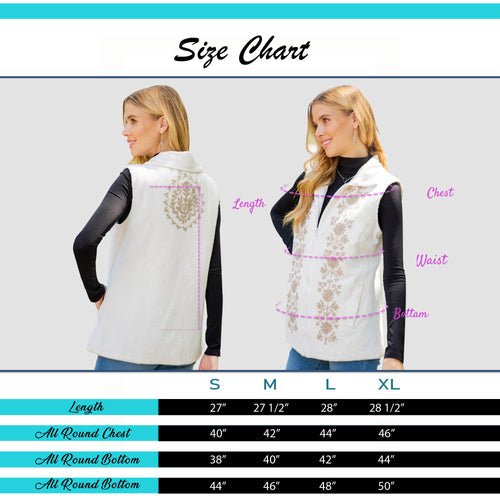 Young Threads - Womens Casual Sleeveless Embroidered Zipper Vest With Pockets