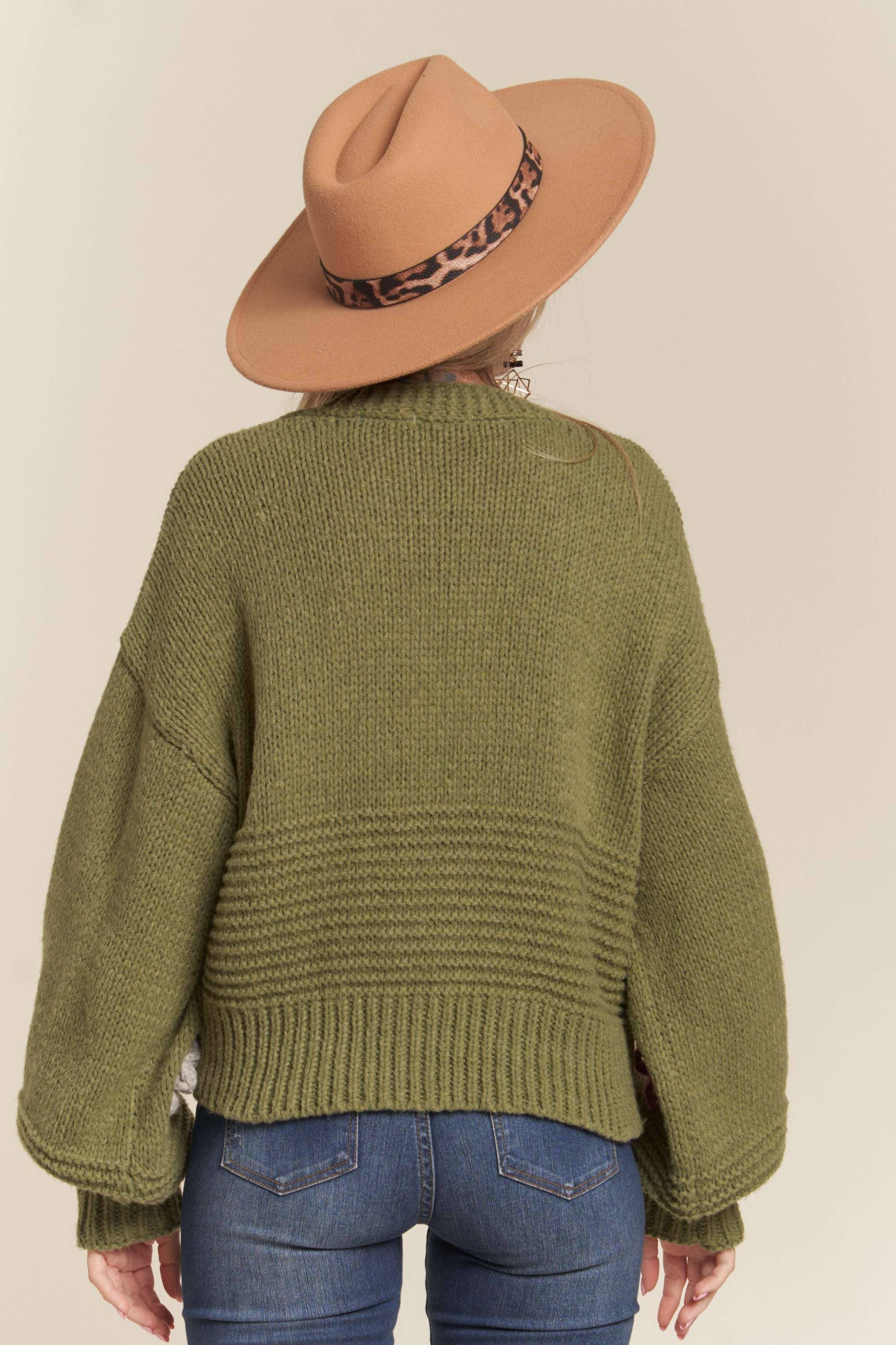 Madelyn - LESW2654- FLORAL PATCHED SWEATER CARDIGAN