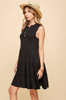 Shopin LA - SPD7008P  PLUS SOLID SLEEVELESS FRONT LACE TIERED DRESS