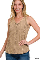 42POPS - `.FRENCH TERRY CRINKLE WASHED RAW EDGE V-NECK SLEEVEL