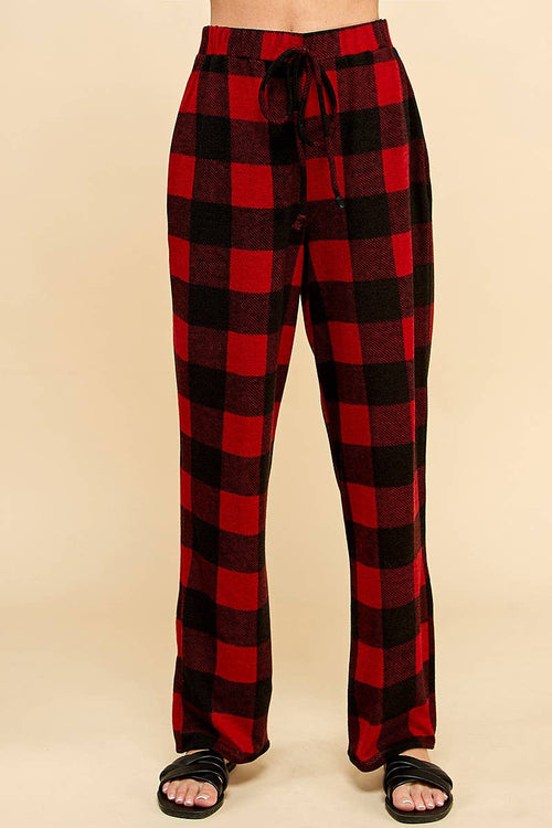 Shopin LA - SPP8043 WOMEN COMFY DRAWSTRING PLAID LOUNGE COMFY PANTS