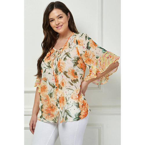 Winslow Collection - PLUS SIZE SHEER PRINTED PEASANT BLOUSE COU95L58X