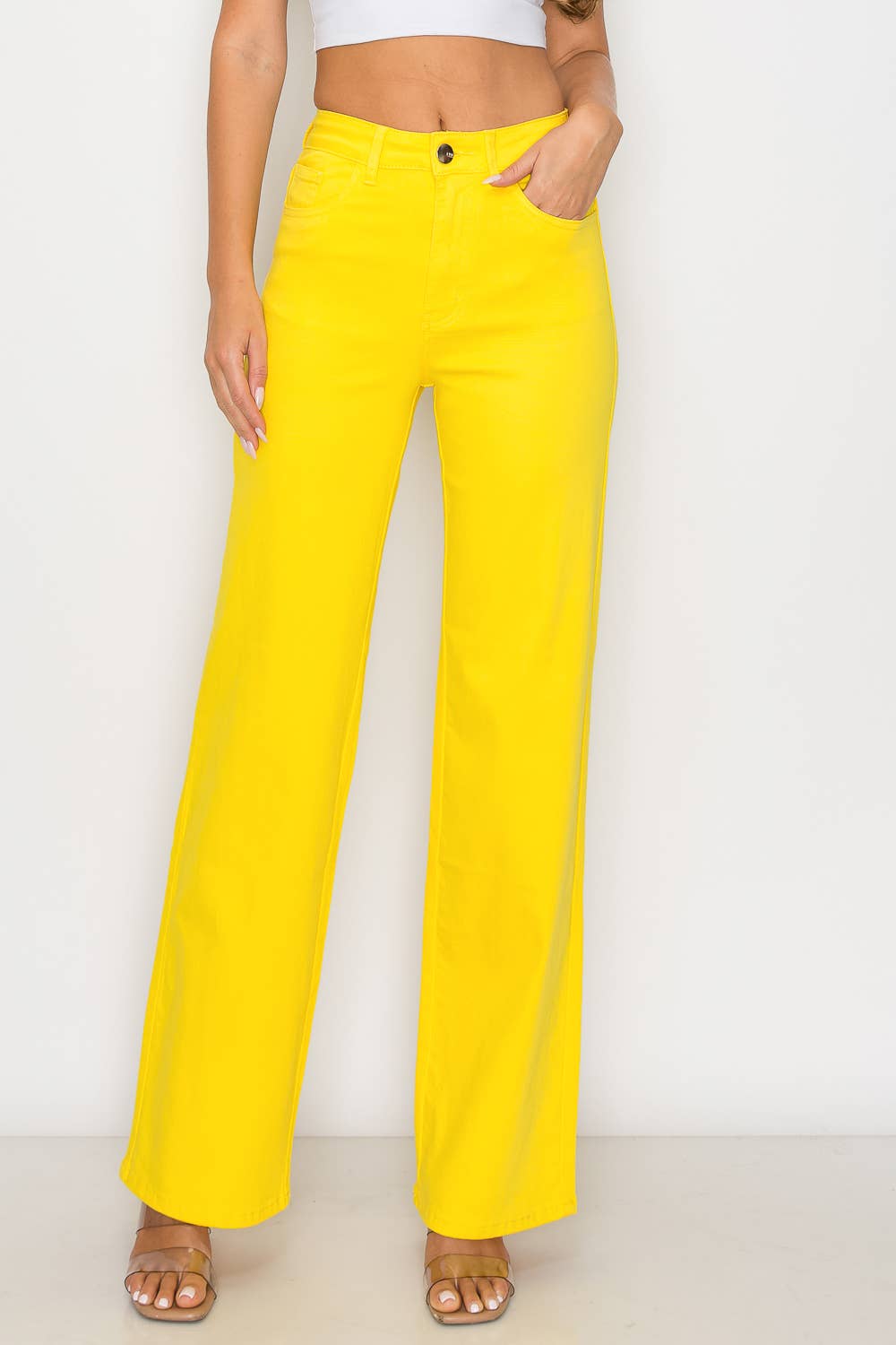 Denim Zone U.S.A. - LVB-200 YELLOW HIGH WAISTED STRETCHY WIDE LEGS JEANS