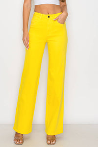 Denim Zone U.S.A. - LVB-200 YELLOW HIGH WAISTED STRETCHY WIDE LEGS JEANS
