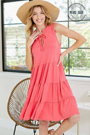 Shopin LA - SPD7008P  PLUS SOLID SLEEVELESS FRONT LACE TIERED DRESS