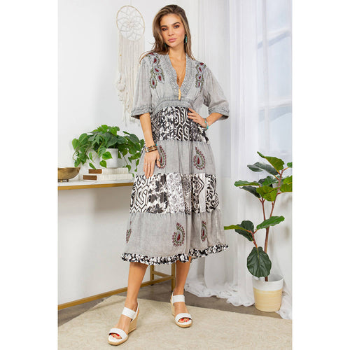 YOUNG THREADS - Elegance With Multicolor Aari Embroidered V- neck Line Dress