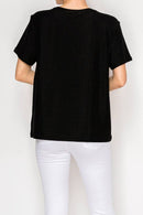 Origami Apparel ~  Lace and Crochet inspired - SUBTLY SPARKLY LUREX FABRIC SHORT SLEEVE TUNIC TOPOLS-4874BK