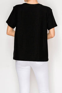 Origami Apparel ~  Lace and Crochet inspired - SUBTLY SPARKLY LUREX FABRIC SHORT SLEEVE TUNIC TOPOLS-4874BK