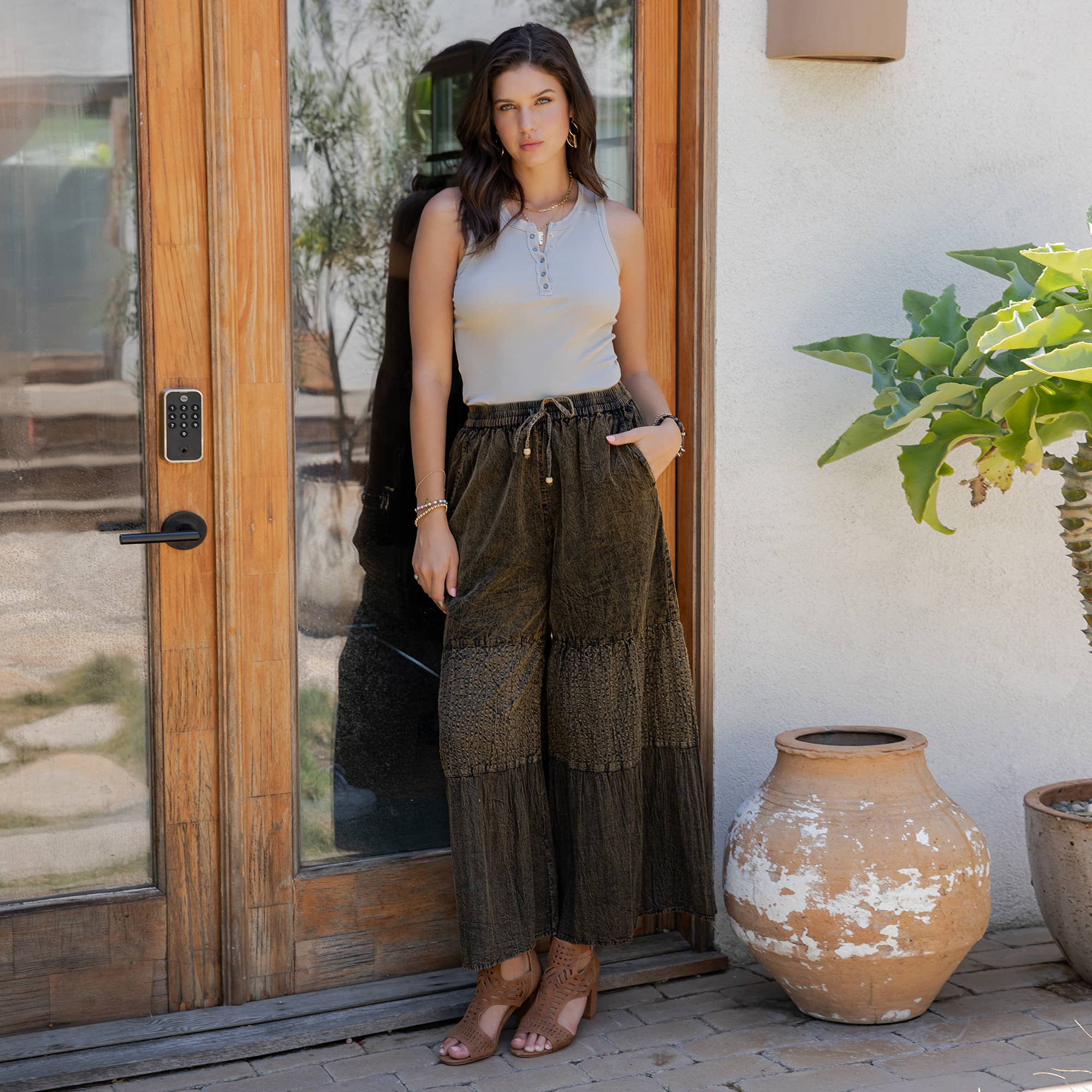 Young Threads - Boho chic Tiered Patch Inserted Denim &Knit Pants(New Color)