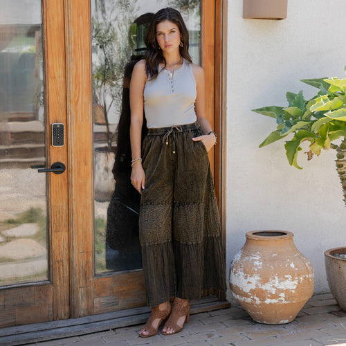 Young Threads - Boho chic Tiered Patch Inserted Denim &Knit Pants(New Color)