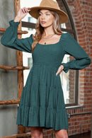 Brown Long Sleeve Smocked Tiered Boho Dress