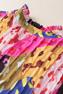 Orange Leopard Print Puff Sleeve Crinkle Blouse