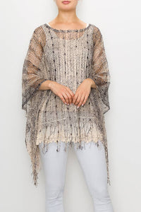 Origami Apparel ~  Lace and Crochet inspired - MESH WITH SEQUIN PONCHO TOP-Y62BG/2BROWN