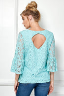 Winslow Collection - V NECK ELBOW SLEEVE LACE TOP G9018250P