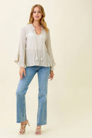 Mystree - 57645 Crinkle Bell Sleeve Blouse