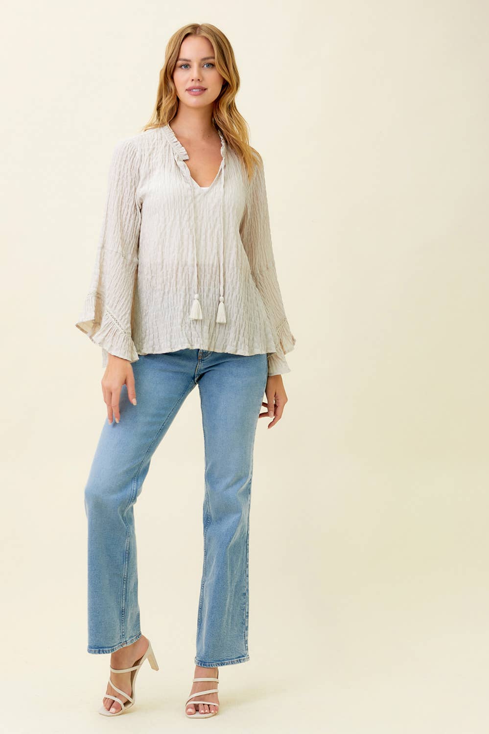 Mystree - 57645 Crinkle Bell Sleeve Blouse