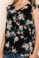 Shopin LA - SP2919T-0619 - WOMEN FLORAL PRINT RUFFLE BLOUSE