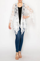 Origami Apparel ~  Lace and Crochet inspired - Classic All Lace Cardigan with Tiered Layers - 4618IVORY