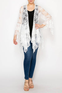 Origami Apparel ~  Lace and Crochet inspired - Classic All Lace Cardigan with Tiered Layers - 4618IVORY