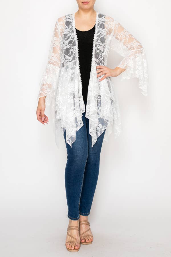 Origami Apparel ~  Lace and Crochet inspired - Classic All Lace Cardigan with Tiered Layers - 4618IVORY