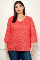 Winslow Collection - V NECK ELBOW SLEEVE LACE TOP G9018250P