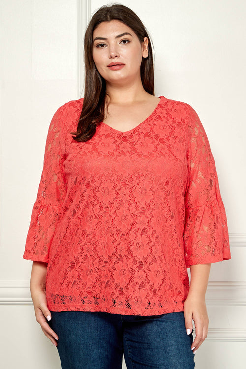 Winslow Collection - V NECK ELBOW SLEEVE LACE TOP G9018250P