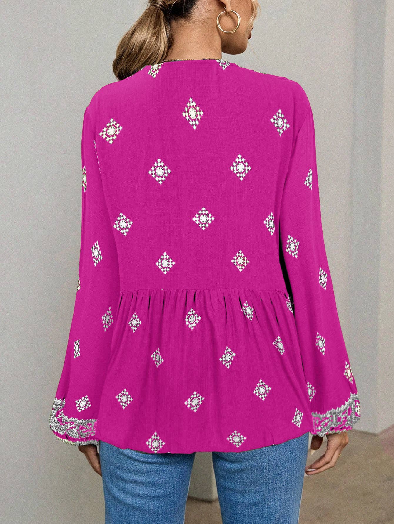 Hope & Sunshine - Boho Lantern Sleeve Tie-Neck Blouse