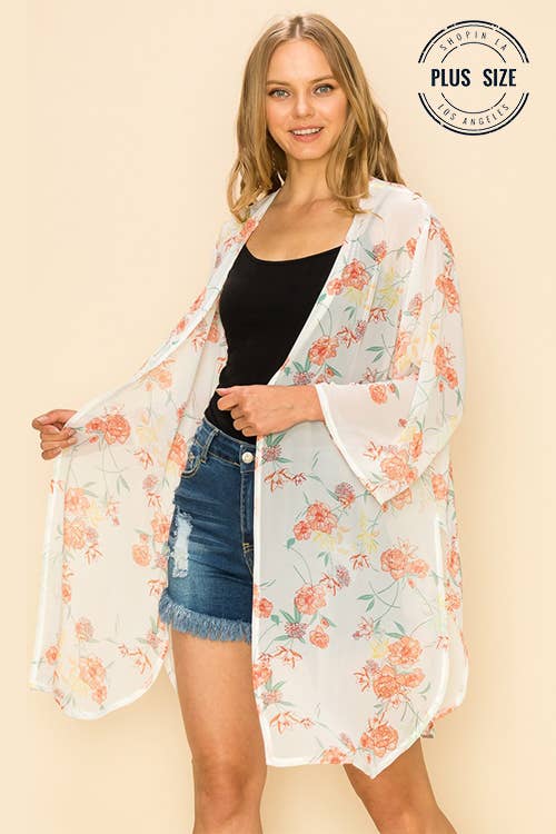 Shopin LA - SP1000GP-0619 -PLUS SIZE FLORAL PRINT KIMONO CARDIGAN
