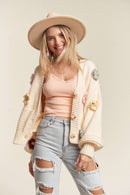 Madelyn - LESW2654- FLORAL PATCHED SWEATER CARDIGAN