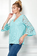 Winslow Collection - V NECK ELBOW SLEEVE LACE TOP G9018250P