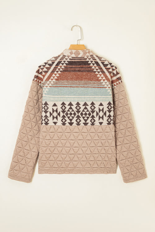 Light French Beige Geometric Quilted Patchwork Vintage Jacket