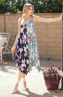 Shopin LA - SPD7002 - WOMEN FLORAL COLOR BLOCK SLEEVELESS DRESS