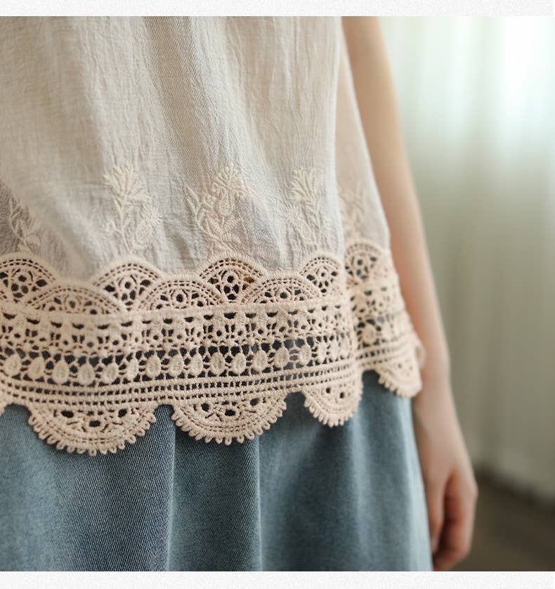 Hope & Sunshine - Lace Trim Camisole Stone Wash Tank Top