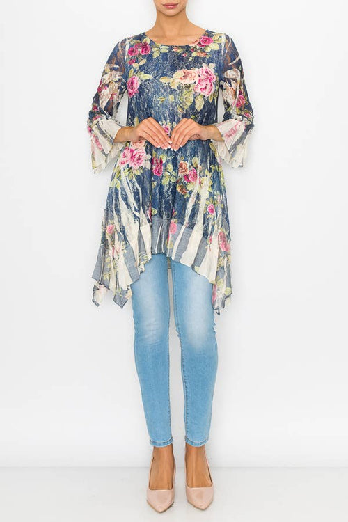 Origami Apparel ~  Lace and Crochet inspired - OLS-4565NAT/DE ROSE TUNIC