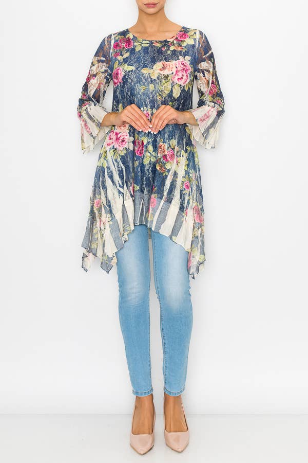 Origami Apparel ~  Lace and Crochet inspired - OLS-4565NAT/DE ROSE TUNIC