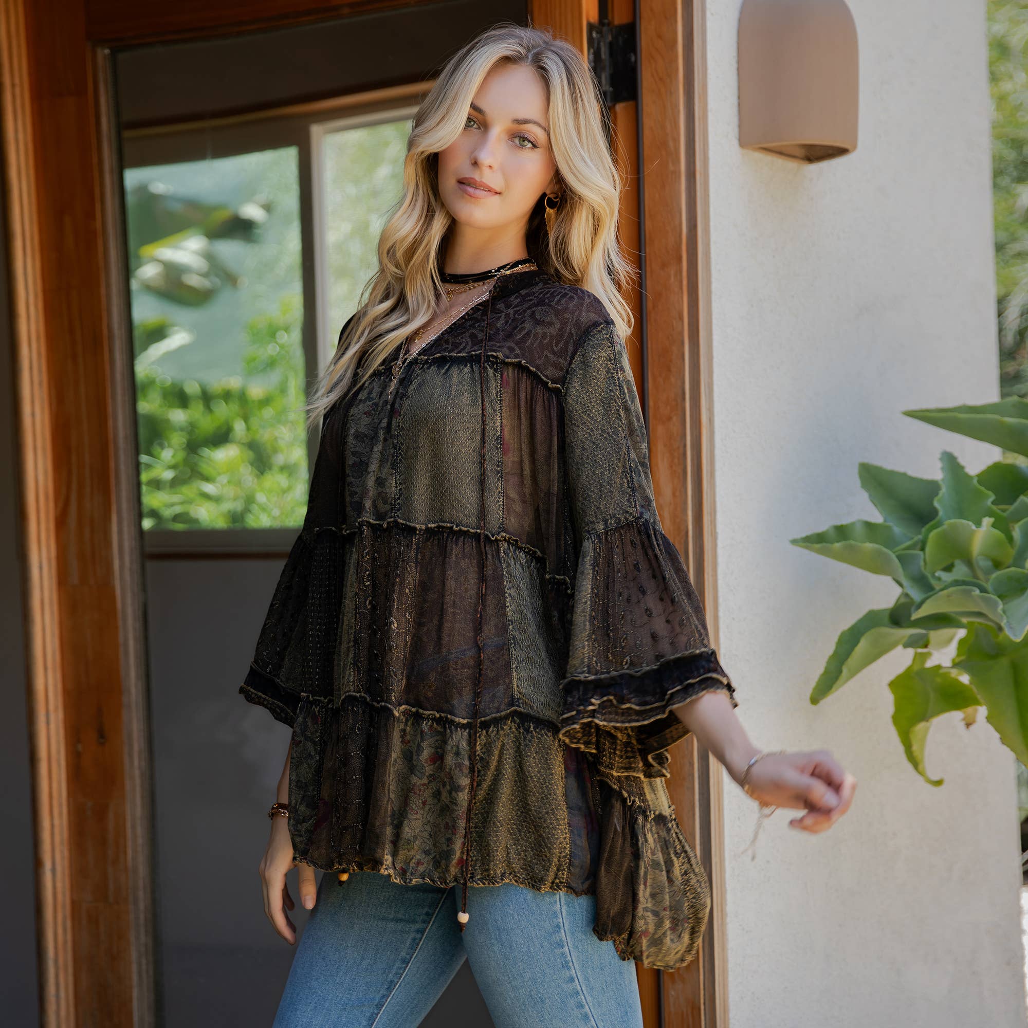 Young Threads - Chic Overdyed Band Collar Jhabla Top (New Color)