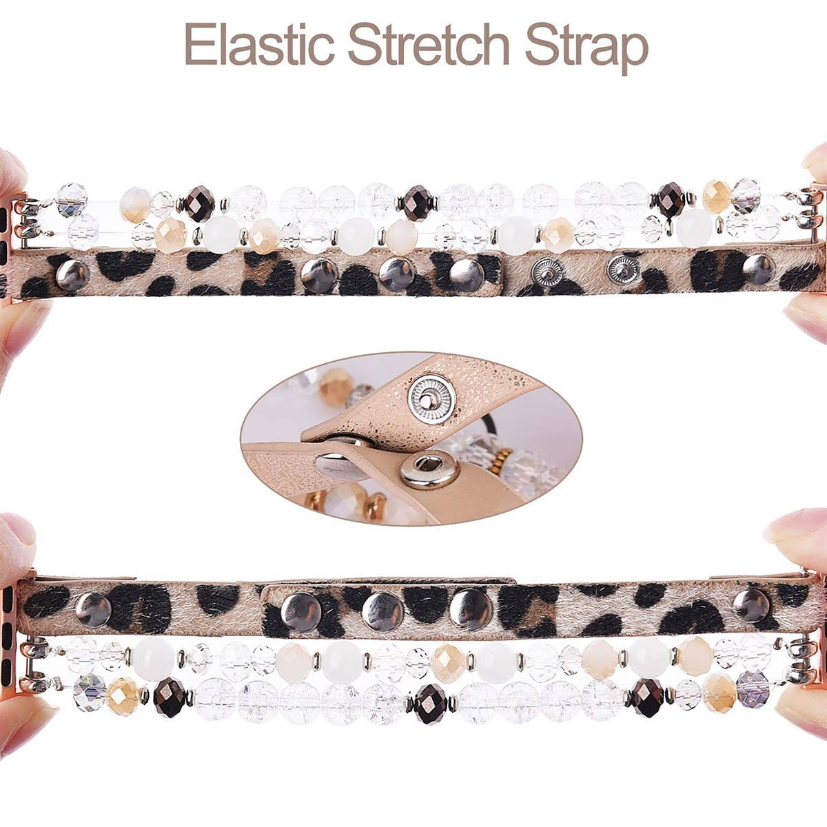 ShopTrendsNow - Leopard Calf Leather and Crystal Apple Watch Band