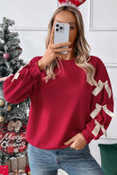 Fiery Red Sweet Bowknot Round Neck Sweatshirt