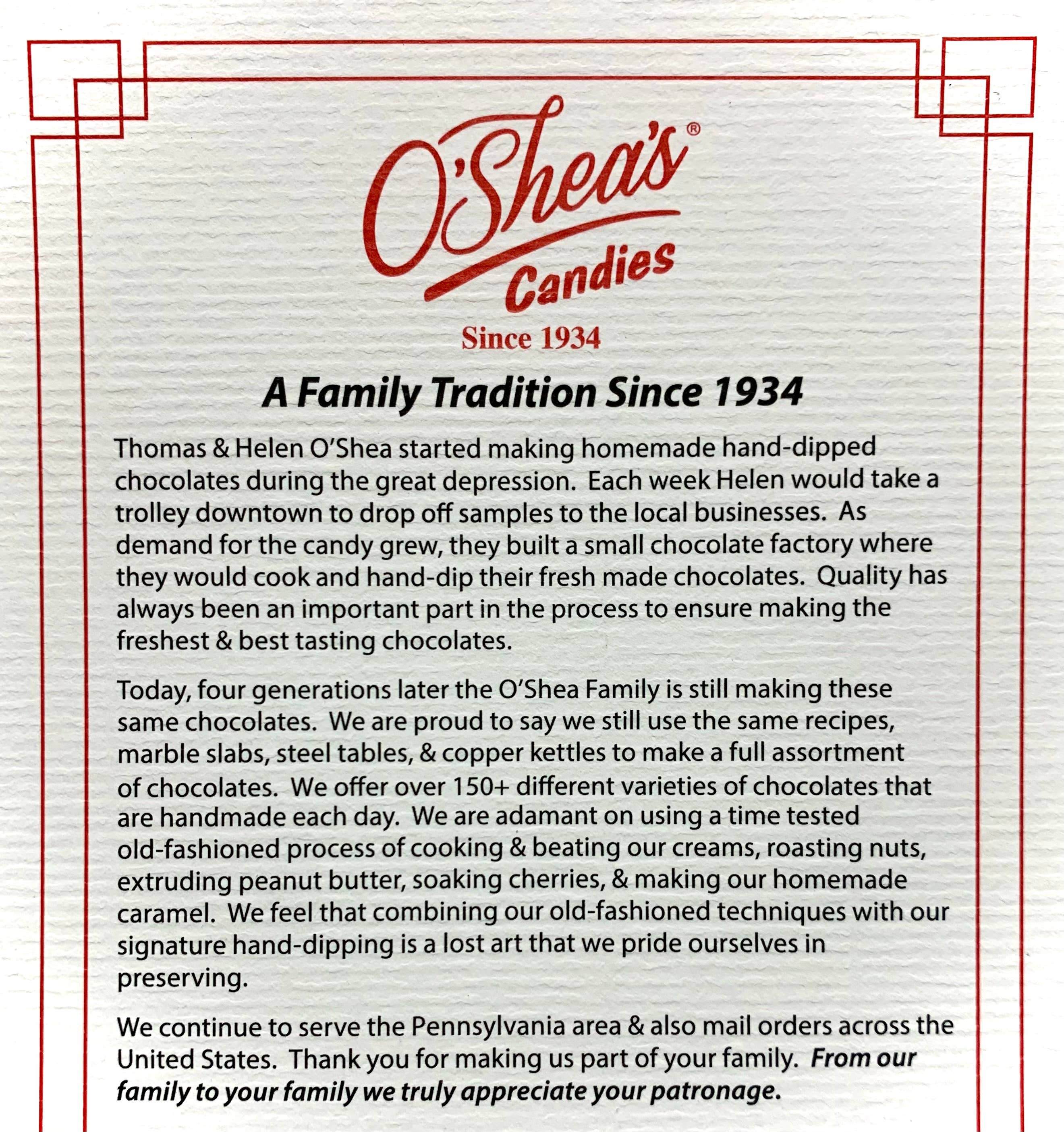 O'Shea's Candies Sweet Shop - Candy Bar Gift Box Caramel and Peanut Butter w/ String Bow