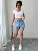 Hope & Sunshine - High-Waist Loose Denim Shorts