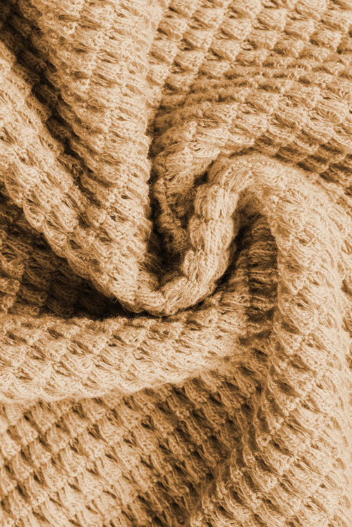 White Tulip Sleeve Waffle Knit V Neck T-Shirt