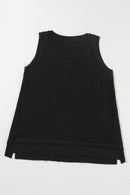 Black Scoop Neck Waffle Knit Splicing Flowy Vest