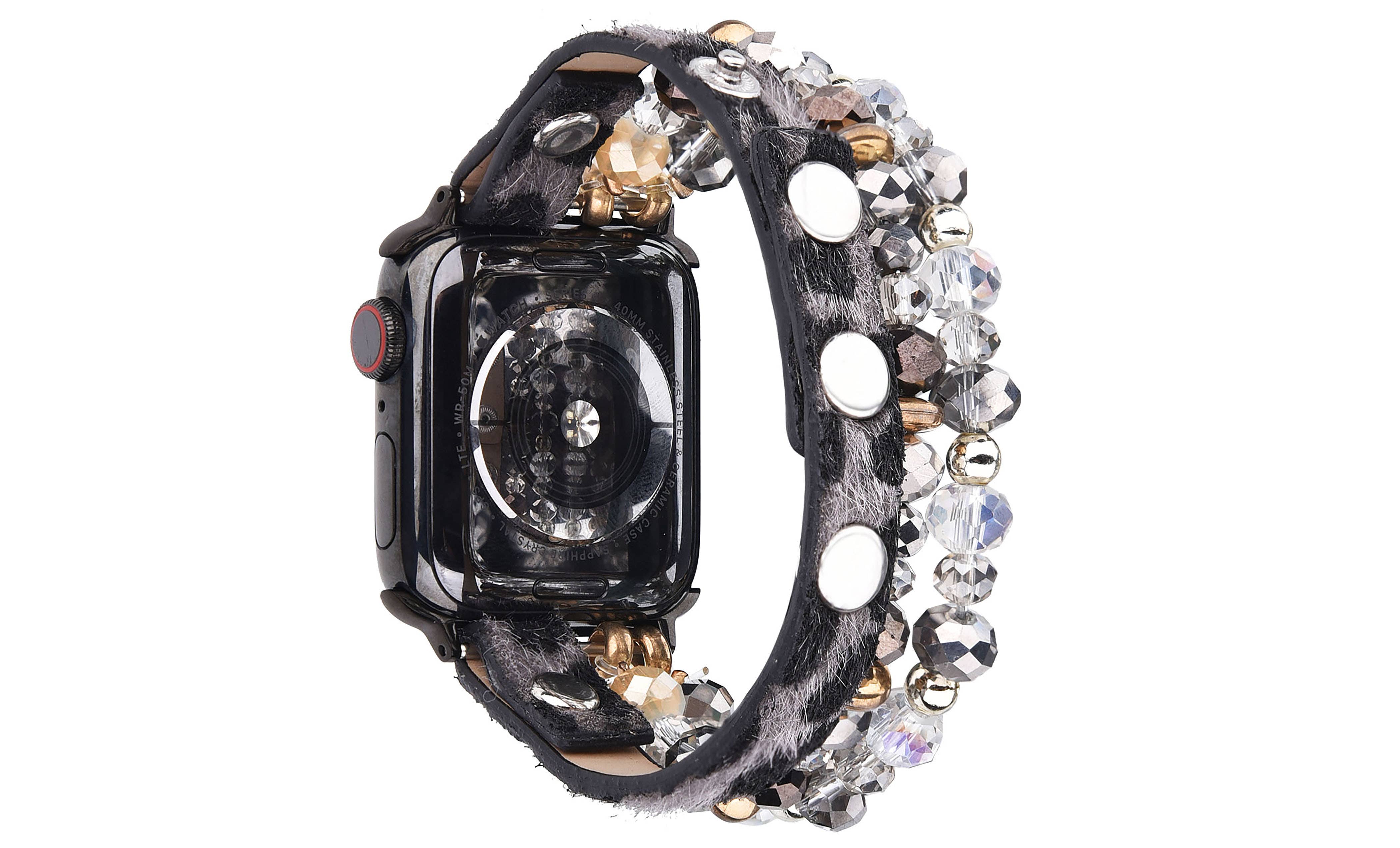 ShopTrendsNow - Leopard Calf Leather and Crystal Apple Watch Band