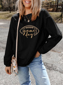 White Football Graphic Game Day Embroidered Corded Sweatshirt