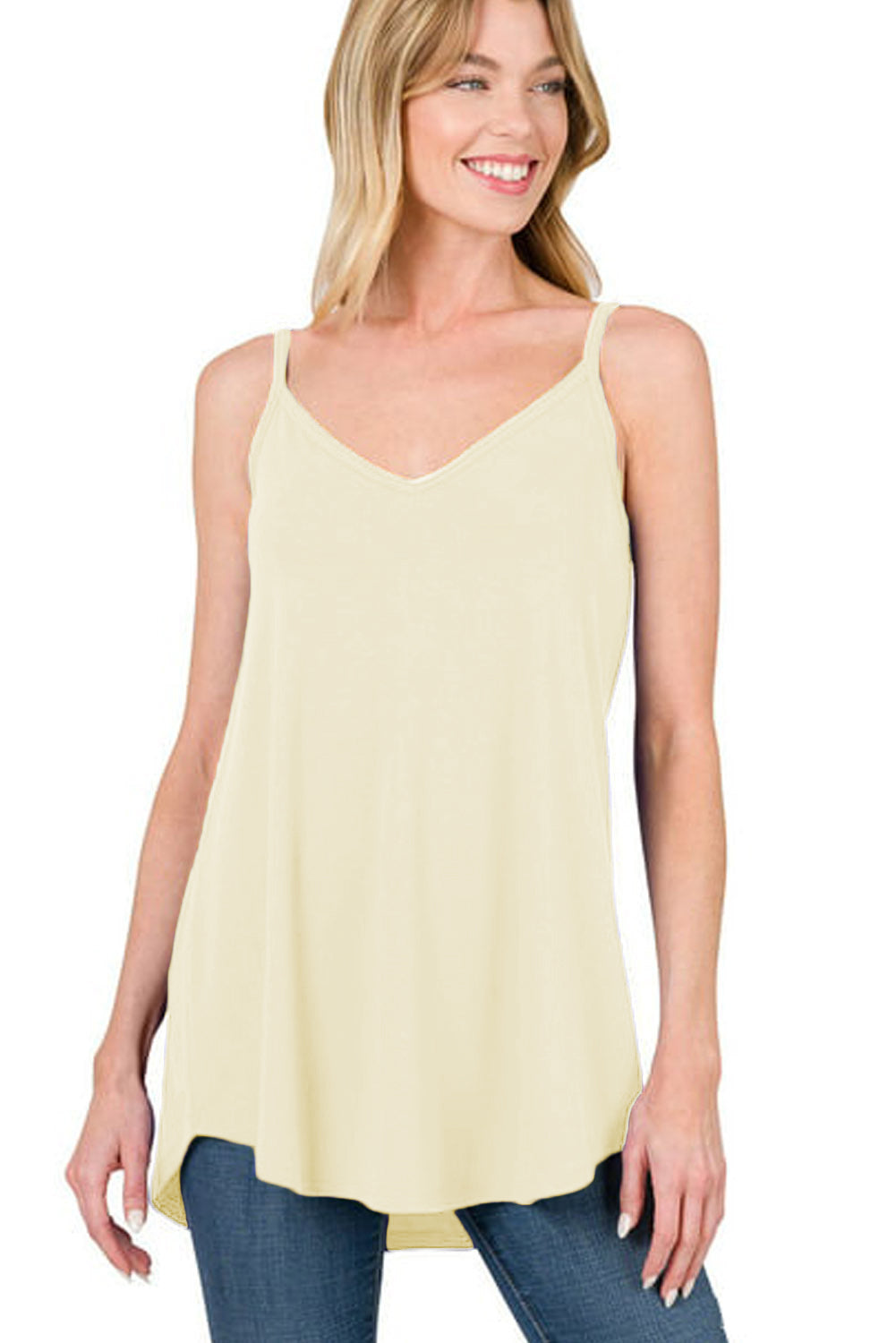 Blue Spaghetti Strap V Neck Flowy Tunic Cami Top