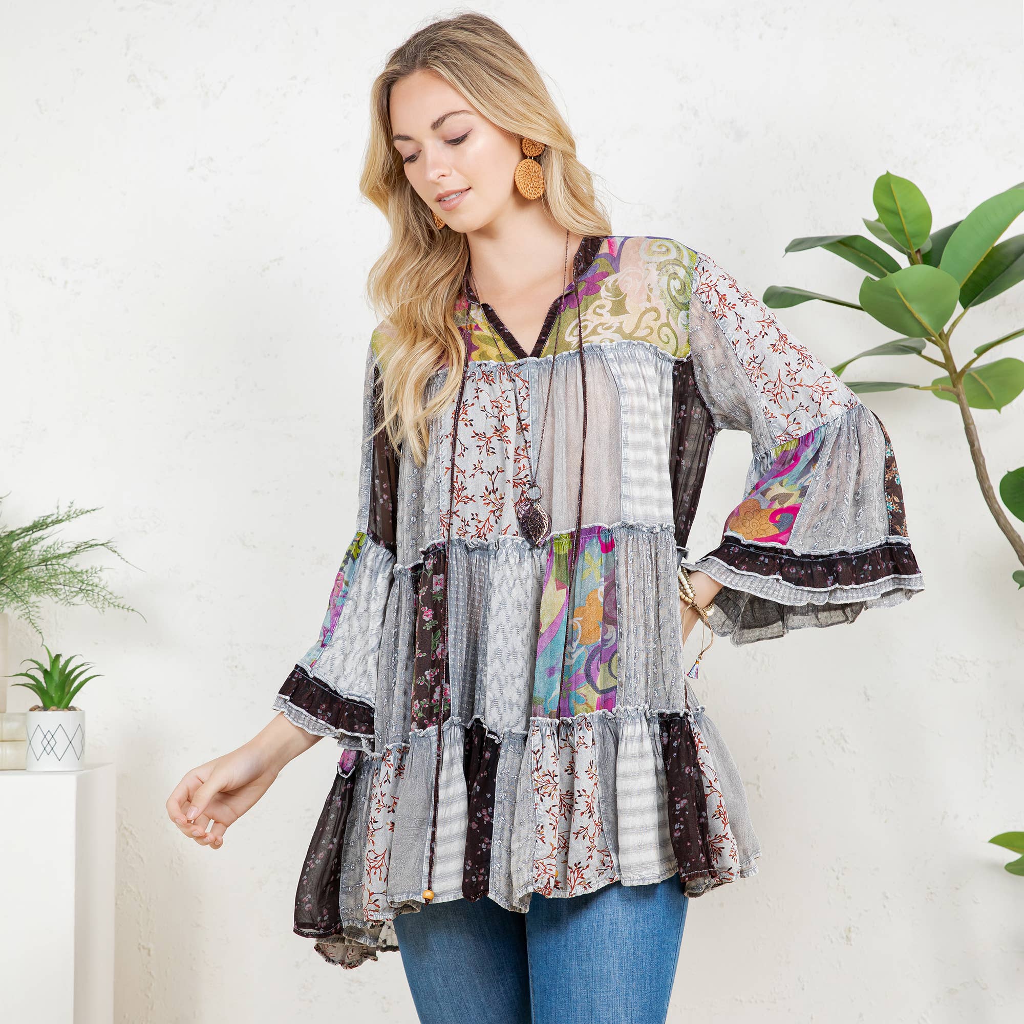 Young Threads - Chic Overdyed Band Collar Jhabla Top (New Color)