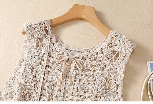 Hope & Sunshine - Crochet Lace-Up Open Knit Cardigan