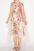 Origami Apparel ~  Lace and Crochet inspired - Whimsical Sleeveless Lace Midi Dress With Unattached Slip - 4609BG PK GUITAR