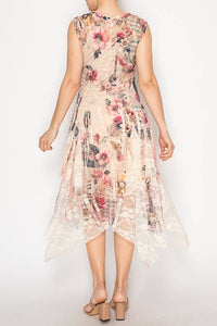 Origami Apparel ~  Lace and Crochet inspired - Whimsical Sleeveless Lace Midi Dress With Unattached Slip - 4609BG PK GUITAR